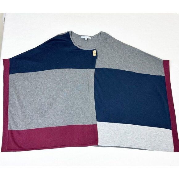 Marc New York Shawl Sweater One Size Grey Blue Red Wool Blend - Picture 1 of 7